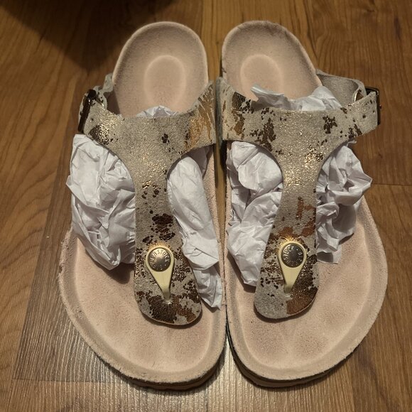 Birkenstock Gizeh Sandals Womens EU 38 US 7.5 Vintage Metallic Rose Copper Suede - Picture 1 of 14